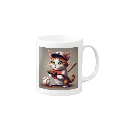 野球猫、茶トラ マグカップ