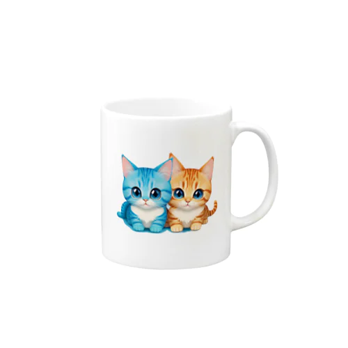 ふたりの仲良し猫ちゃん：青とオレンジ Mug