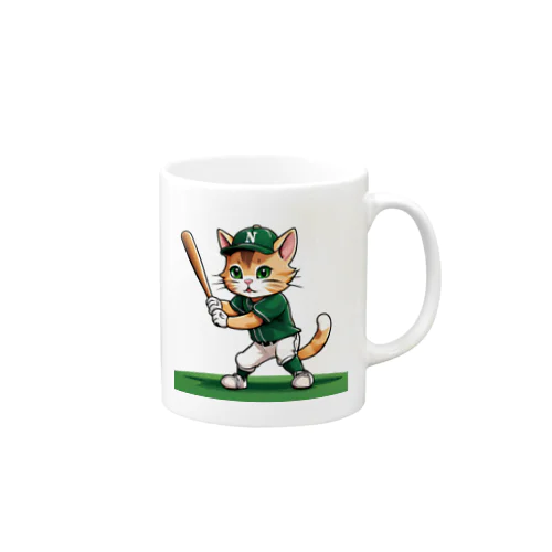 野球猫(緑) マグカップ