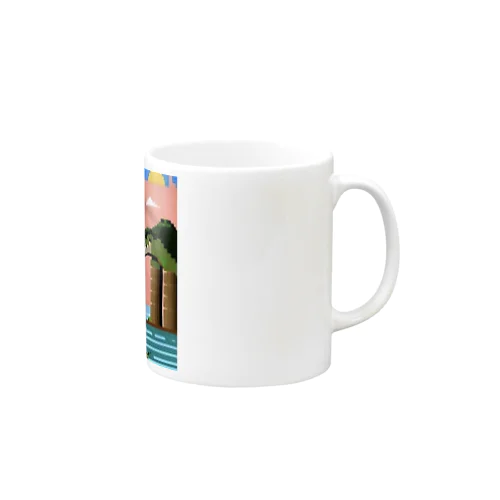 ドット絵のワニと湖畔の月 Mug