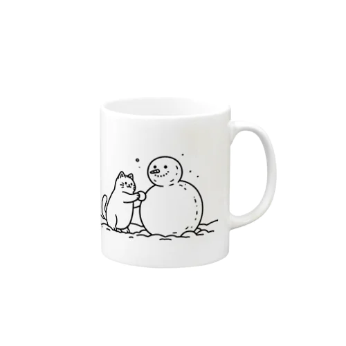 雪だるまを作る猫 Mug