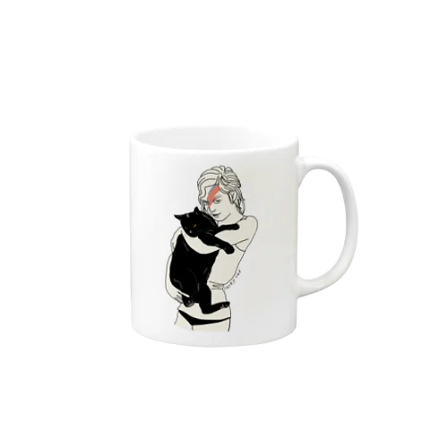 イナズマメイクの女性と黒猫 Mug