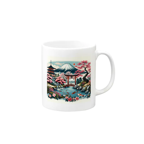 和の風景 - 富士山と桜 マグカップ