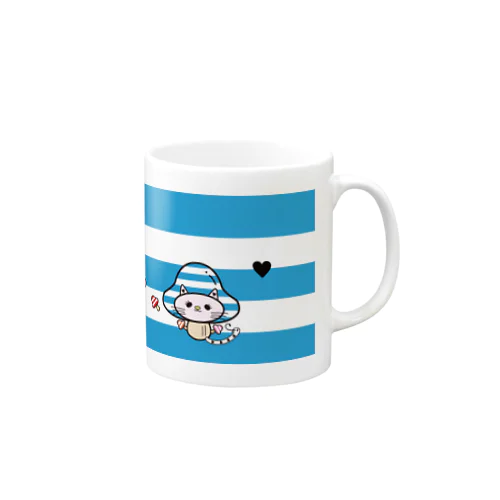 にゃんこヘビー♡〜キノコ編（青ボーダー）〜 ♡ Mug