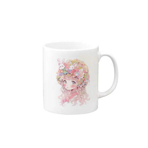 ゆめかわ♡お花とうさぎモチーフの盛り髪レトロガール)byうたたんaiアート Mug