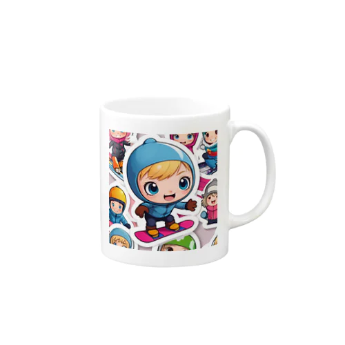 スノーボードとキャラクターたちのイラストグッズ Mug