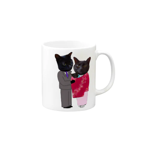 黒猫の親子 Mug