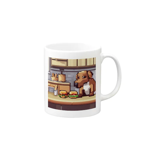 ハンバーガーを作っている犬 Mug