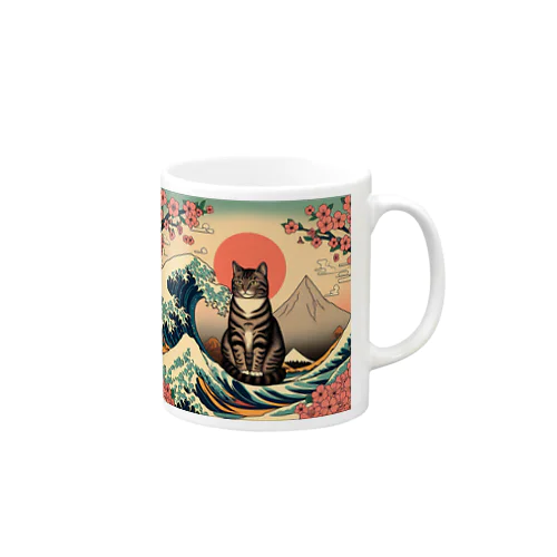 浮世絵波富士猫 マグカップ