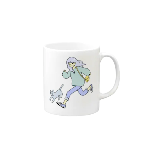 女の子と猫走る Mug