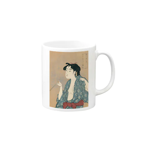 浮世絵：喜多川歌麿_婦女人相十品・煙草の煙を吹く女 Mug