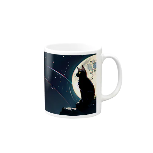 月夜を眺める黒猫 Mug