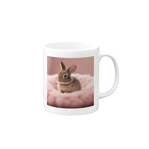ふわふわのクッションで遊ぶウサギの赤ちゃん Mug