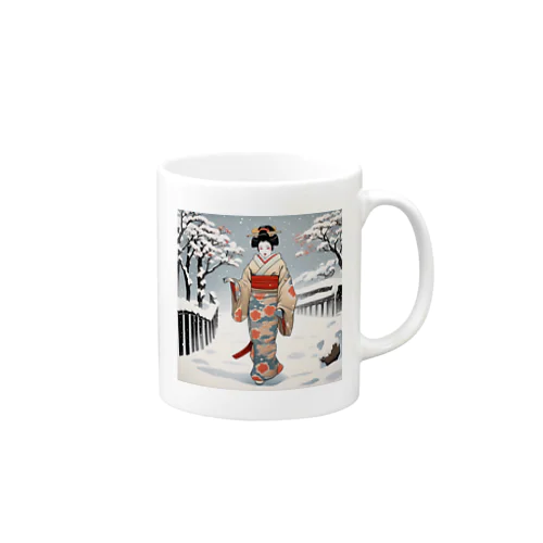 日本の風景、冬雪降る中を歩く舞妓さん　MAIKO walking in the snow Mug