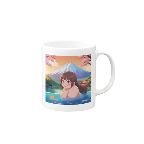 富士山絶景にある露天風呂のかわいい女の子 Mug