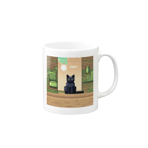 街中でたたずむ黒猫 Mug