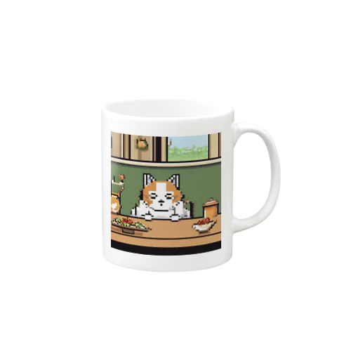 テーブルの上でおねだりしている猫 Mug