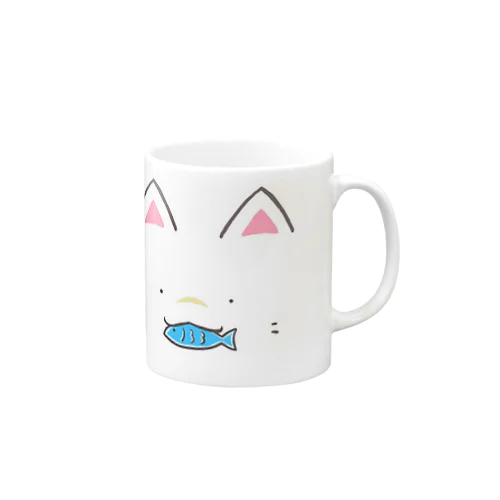 お魚くわえた白猫のにゃグカップ Mug