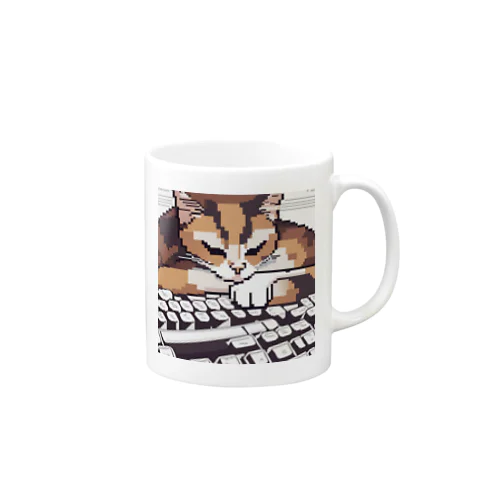 キーボードで寝る猫 Mug