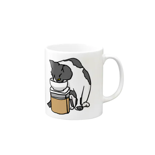 牛柄猫ちゃんごはん中。 Mug