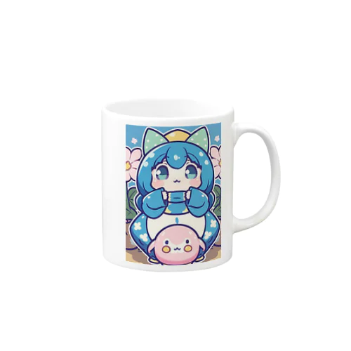 青い髪の姫とピンクのかわいい生物♪ Mug