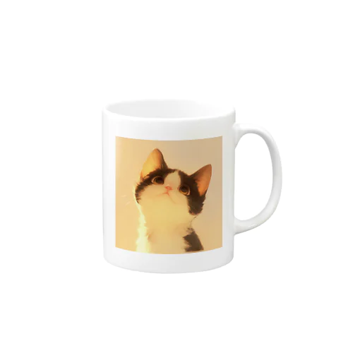 夕焼けを見つめる子猫 Mug