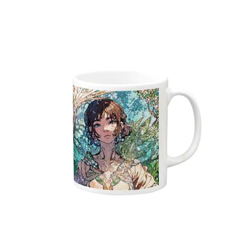 木漏れ日の少女（ミュシャ風） Mug