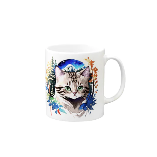 水彩_猫と森001 Mug