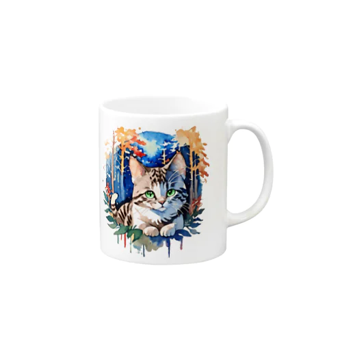 水彩_猫と森002 Mug