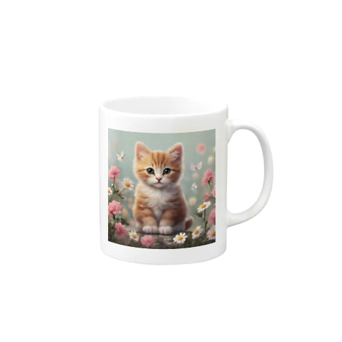 可愛い猫に華を添えて Mug