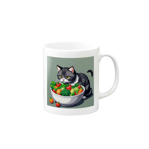 可愛い猫ちゃんは健康的な食生活をエンジョイ中 マグカップ
