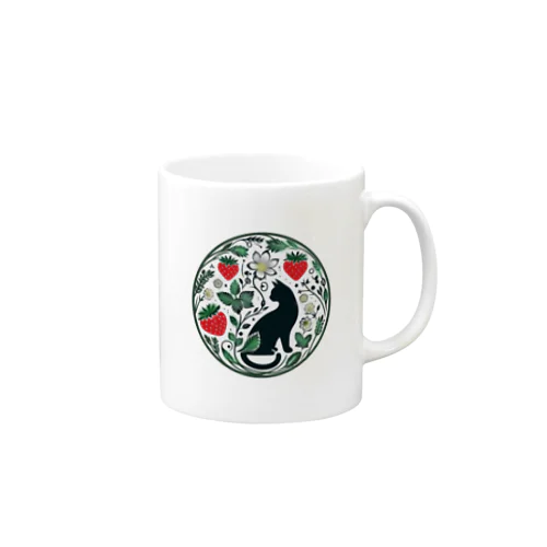 Strawberry field and black cat Mug