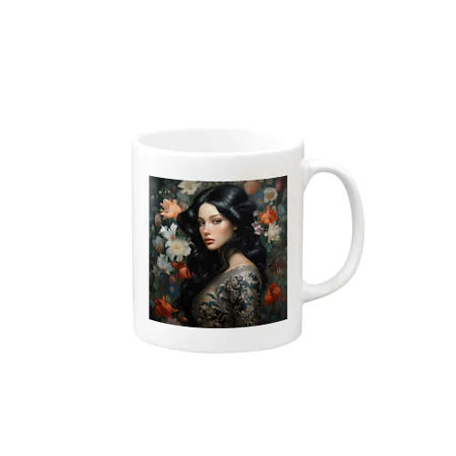 いろ色な、花に囲まれている女性　なでしこ1478 Mug