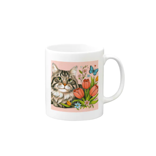 猫とチューリップ Mug