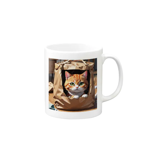 袋に入り込んで遊んでいる猫 Mug