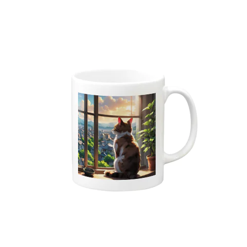 窓から外の景色を眺めている猫 Mug