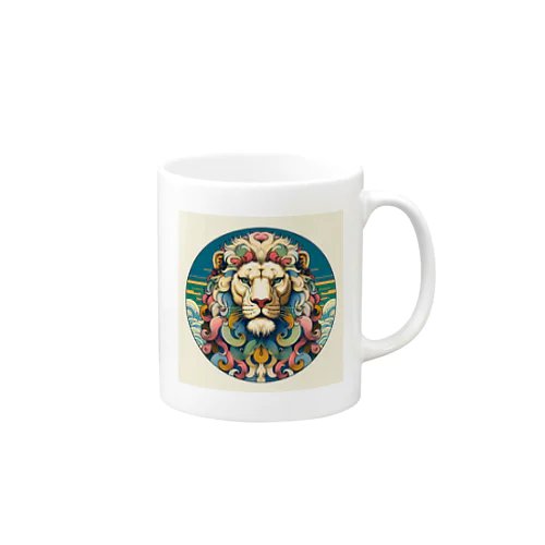 浮世絵風　ライオン（顔）"Ukiyo-e style lion (face)."  "浮世繪風格的獅子（臉）。" Mug