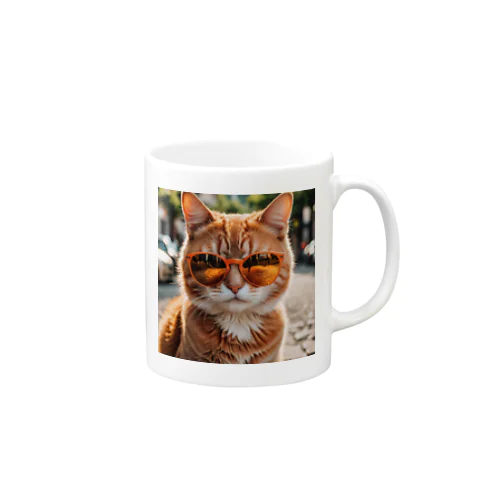 オレンジサングラスをかけた愛らしい猫ちゃん マグカップ