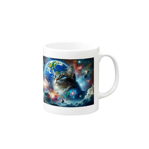 宇宙と一体化猫 マグカップ