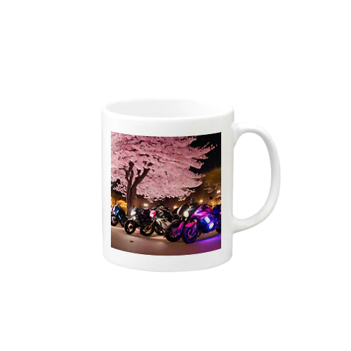 桜夜行 - 二輪の光と桜の共演 マグカップ