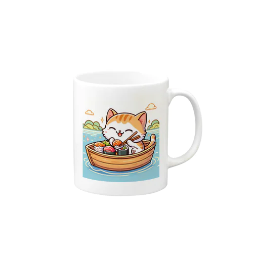 子猫が船で美味しいお魚食べたよ Mug