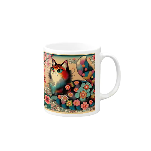 浮世絵風　カラフル猫「Ukiyo-e-style Colorful Cat」「浮世绘风格的多彩猫」 Mug