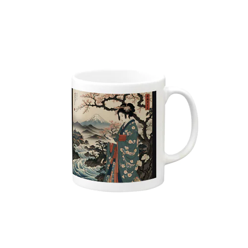 浮世絵　桜と着物美人画 Mug