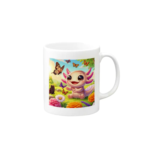 蝶々と一緒に遊んでいるかわいいウーパールーパー Mug