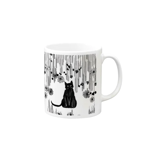 黒猫　大正ロマン　モノクロ　絵画 Mug