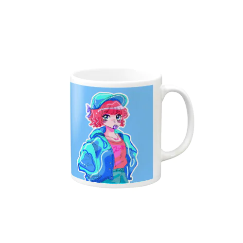 レトロポップボーイッシュブルーガール Mug