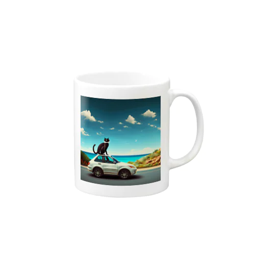 海と猫と車 Mug