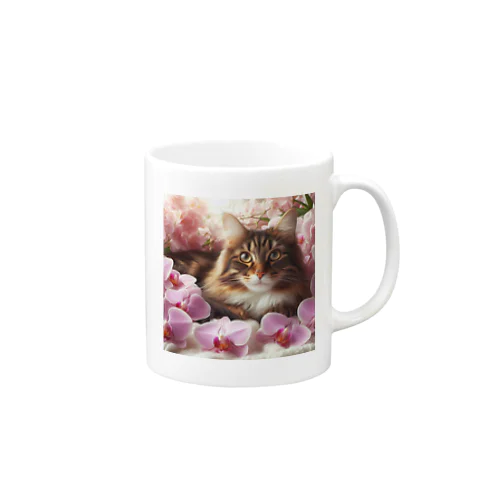 猫と胡蝶蘭 Mug