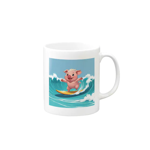 かわいいブタのサーフィンウェーブ Mug