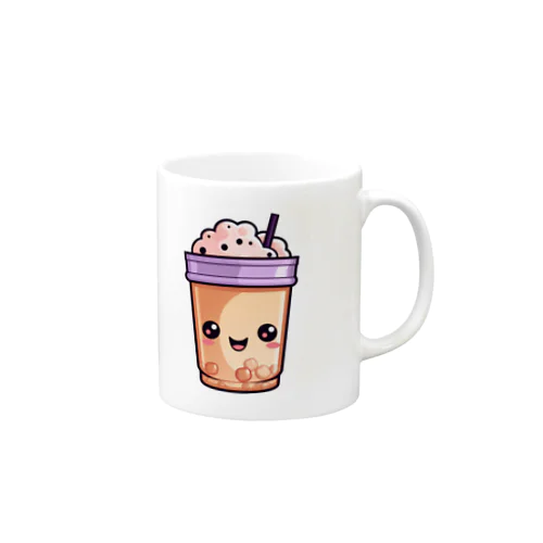 可愛い紫タピオカミルクティー マグカップ